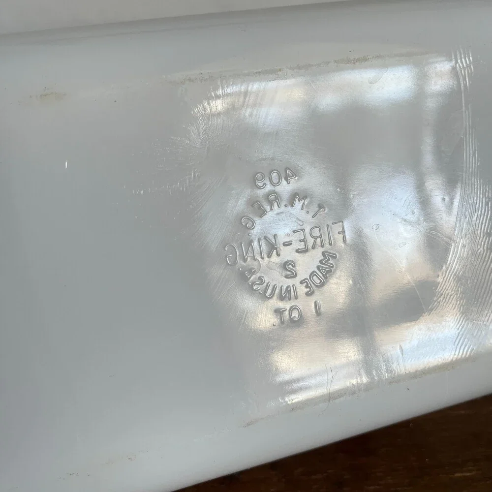 VTG Fire King Primrose Milk Glass Bread Loaf Pan 409 Baking Dish 1 Qt Floral USA